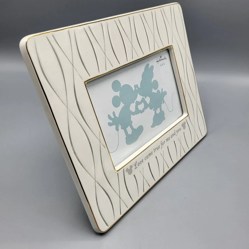 Hallmark Picture Frame Disney 4x6 Mickey Minnie Love Came True CreamGold Ceramic